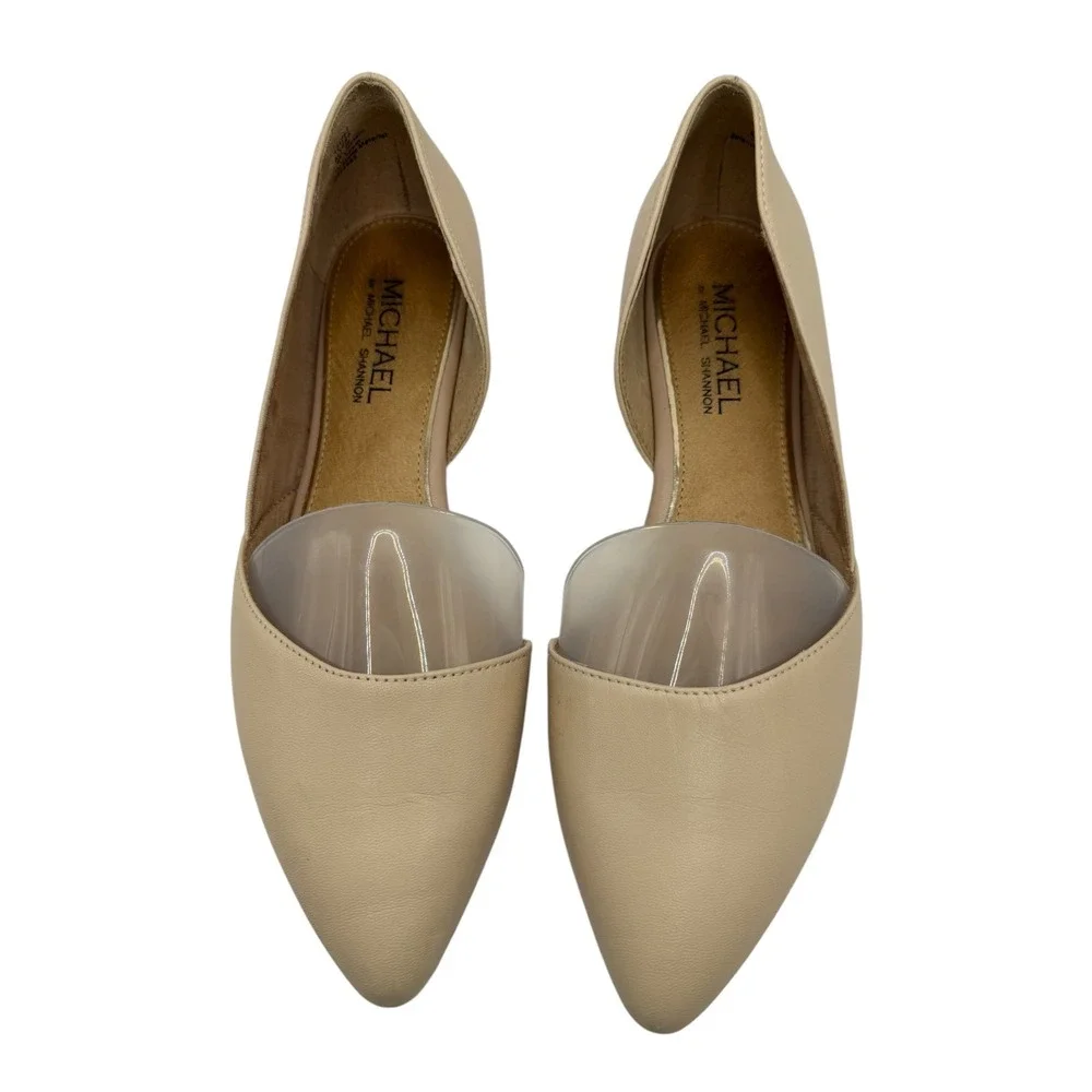 Michael‎ Shannon Alyssa Flats Women 9 Beige d'Orsay Pointed Toe Leather Preppy